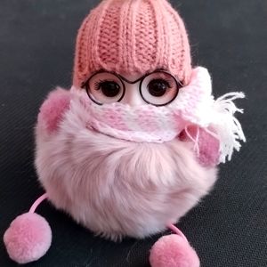 Fur baby Keychain with Bowtie Adorable Pom-Pom Bag Purse Charm Golden Ring